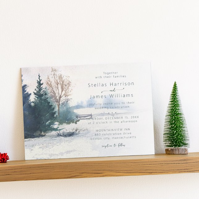 Invitation Paysage d'hiver Code QR mariage Pin (Winter Scenery Pine Tree Wedding Invitation)