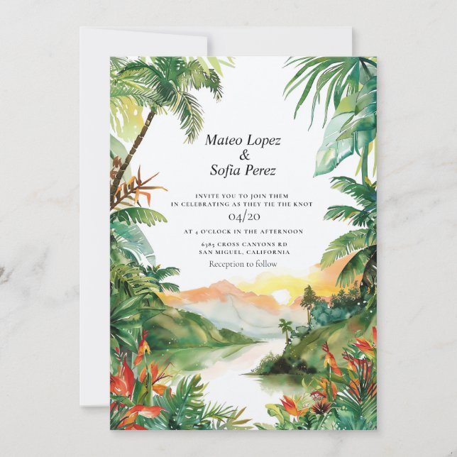 Invitation Paysage du coucher de soleil tropical Bali Mariage (Devant)