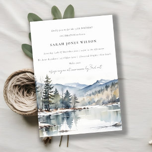 Invitation Paysage du lac de la neige d'hiver Anniversaire