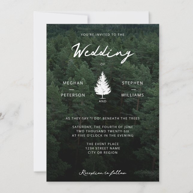 Invitation Paysage forestier rustique mariage pin bois (Devant)