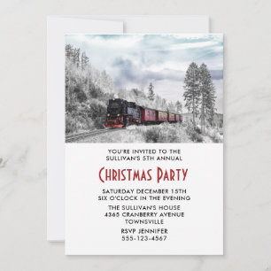 Invitation Paysage hivernal de train vintage pour fête de Noë
