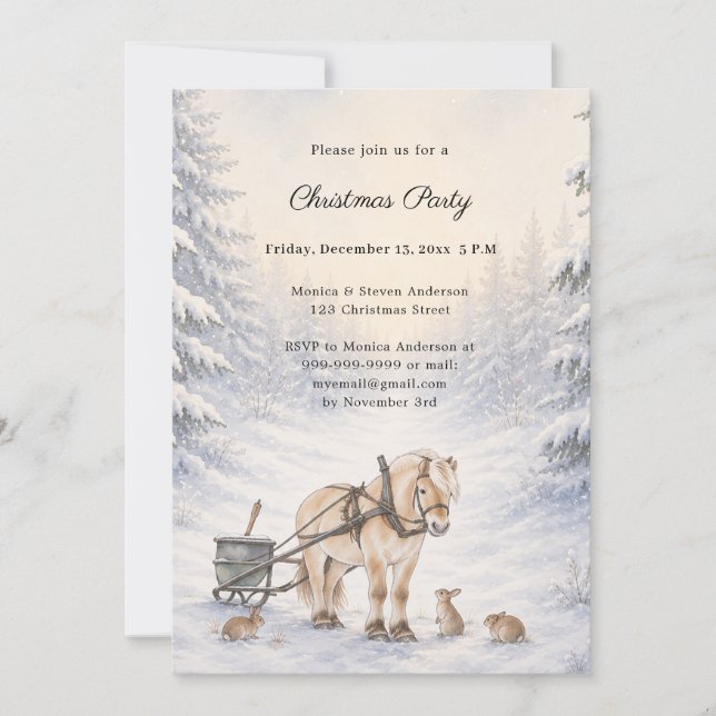 Invitation Paysage hivernal Forêt enneigée Fête de Noël (Devant)