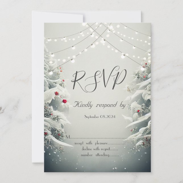 Invitation Paysage Hivernal, Guirlandes Lumineuses Neige RSVP (Devant)