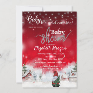 Invitation Paysage hivernal mignon rouge Gnome