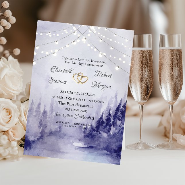 Invitation Paysage hivernal violet lumières de neige mariage (Créateur téléchargé)