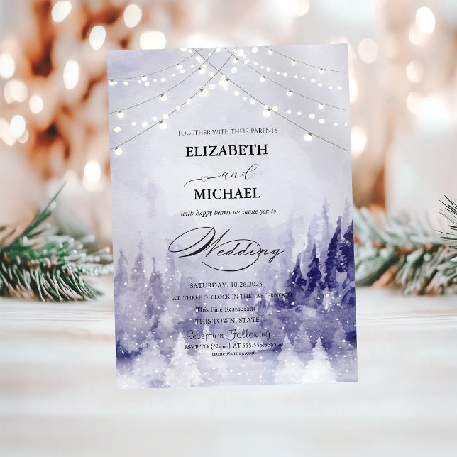Invitation Paysage hivernal violet neige script (Créateur téléchargé)