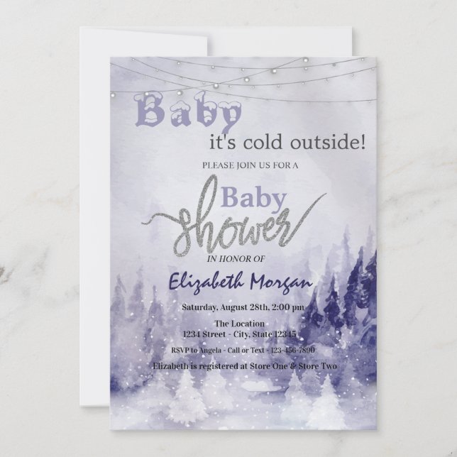 Invitation Paysage hivernal violet neigeux (Devant)