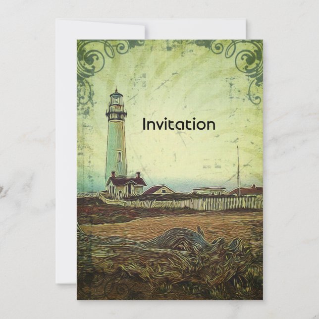 Invitation Paysage impressionniste chic côtier phare (Devant)