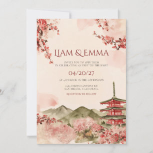 Invitation Paysage Japonais Montagne Sakura Mariage