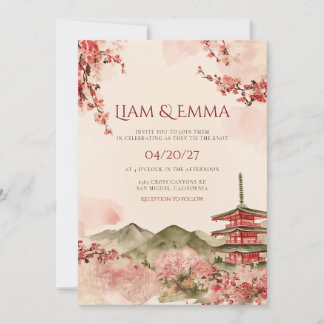 Invitation Paysage Japonais Montagne Sakura Mariage