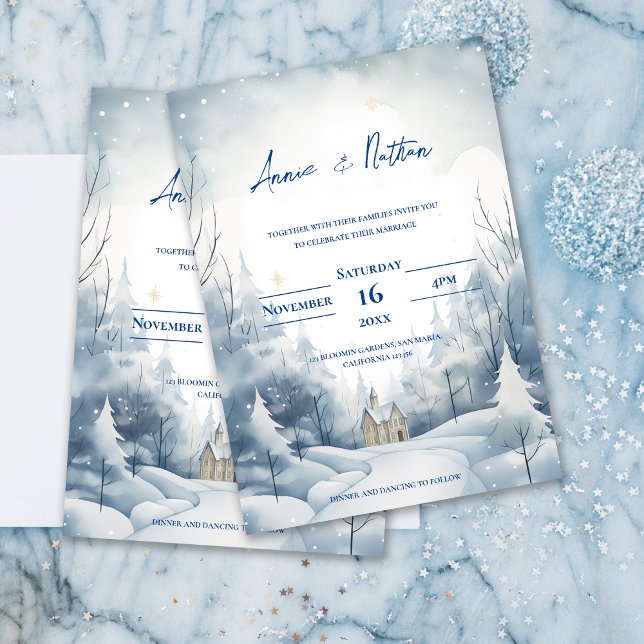 Invitation Paysage neigeux mignon Mariage d'hiver (Cute Snowy Landscape Winter Wedding Invitation)