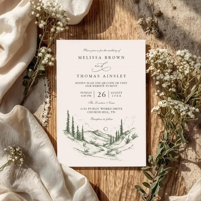 Invitation Paysage Rustique de Forêt de Bois QR Code Mariage (Créateur téléchargé)