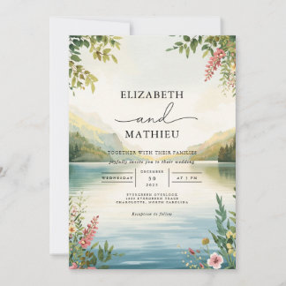 Invitation Paysage serein Mariage d'aquarelle florale