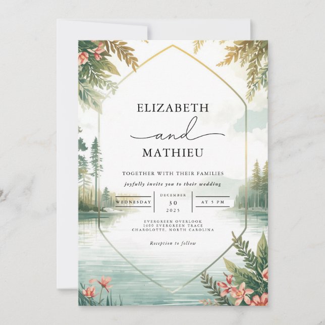 Invitation Paysage serein Mariage floral (Devant)