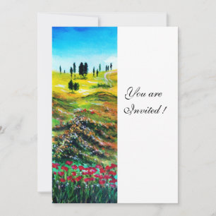 Invitation PAYSAGE TOSCANE AVEC POPIES, blanc