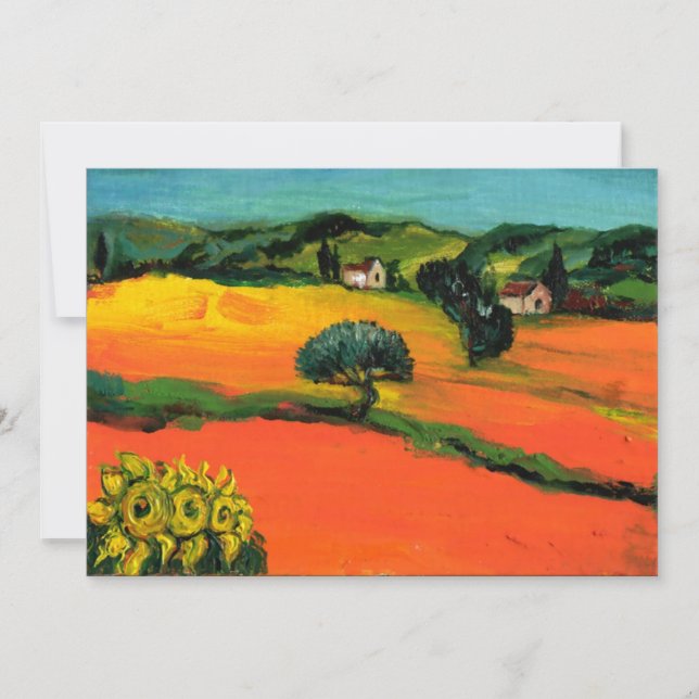 Invitation PAYSAGE TOSCANE, bleu vert jaune orange (Devant)
