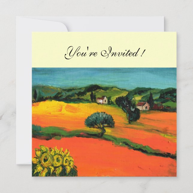 Invitation PAYSAGE TOSCANE, bleu vert jaune orange (Devant)