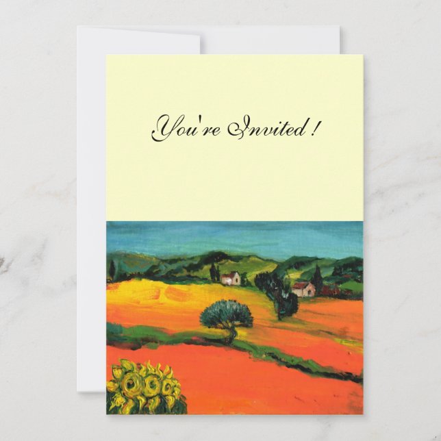Invitation PAYSAGE TOSCANE, bleu vert jaune orange (Devant)