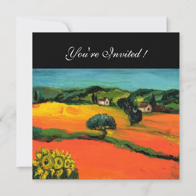 Invitation PAYSAGE TOSCANE, bleu vert jaune orange (Devant)