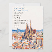 Paysage urbain de Barcelone aquarelle pour anniver