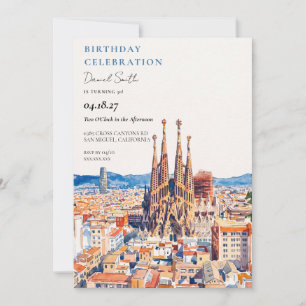 Invitation Paysage urbain de Barcelone aquarelle pour anniver