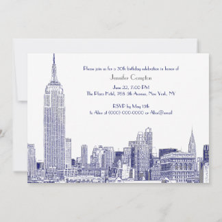 Invitation Paysage urbain de NYC 01 Gravé Anniversaire Blanc