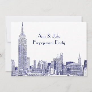 Invitation Paysage urbain de NYC 01 Gravé Blanc Fête de Fianç