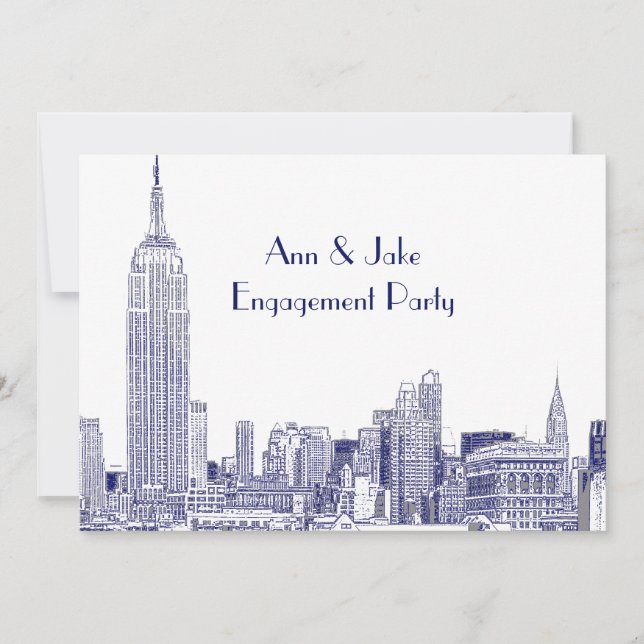 Invitation Paysage urbain de NYC 01 Gravé Blanc Fête de Fianç (Devant)
