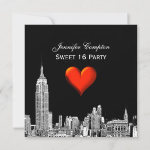 Invitation Paysage urbain de NYC 01 Gravé DIY Fond de couleur