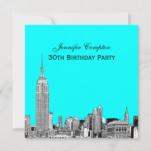 Invitation Paysage urbain de NYC 01 Gravé DIY Fond de couleur