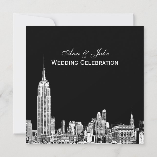 Invitation Paysage urbain de NYC 01 Gravé Fond de couleur DIY (Devant)