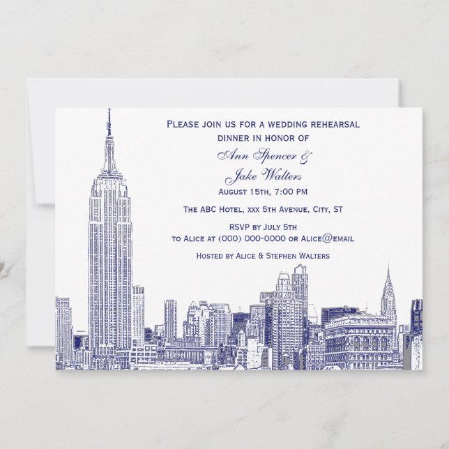 Invitation Paysage urbain de NYC 01 Gravure DIY BG Dîner de r (Dos)