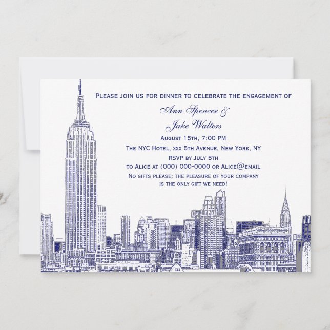 Invitation Paysage urbain de NYC 01 Gravure DIY BG Fête de Fi (Dos)