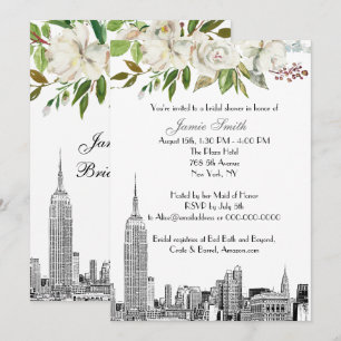 Invitation Paysage urbain de NYC ESB Etch Blanc Fleurs Robe d
