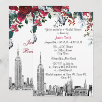 Paysage urbain de NYC ESB Gravure Burg Vert Floral