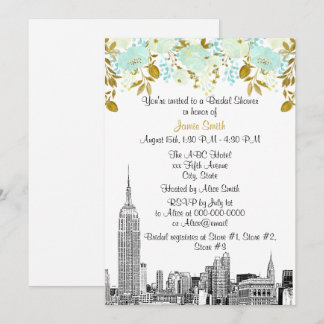Invitation Paysage urbain de NYC ESB Gravure Mint Gld Floral
