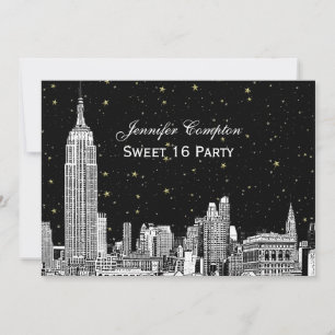 Invitation Paysage urbain de NYC gravé étoilé fond DIY couleu