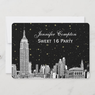 Invitation Paysage urbain de NYC Gravure Étoilé DIY Fond de c