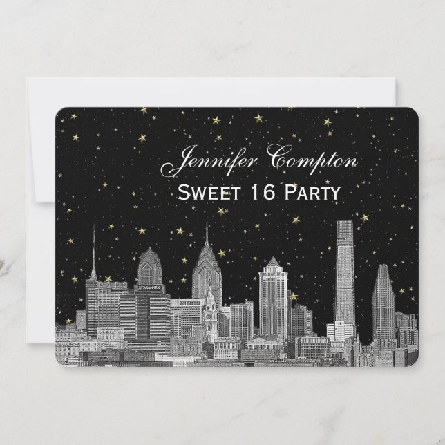Invitation Paysage urbain de Philadelphie Etch Starry DIY BG  (Devant)