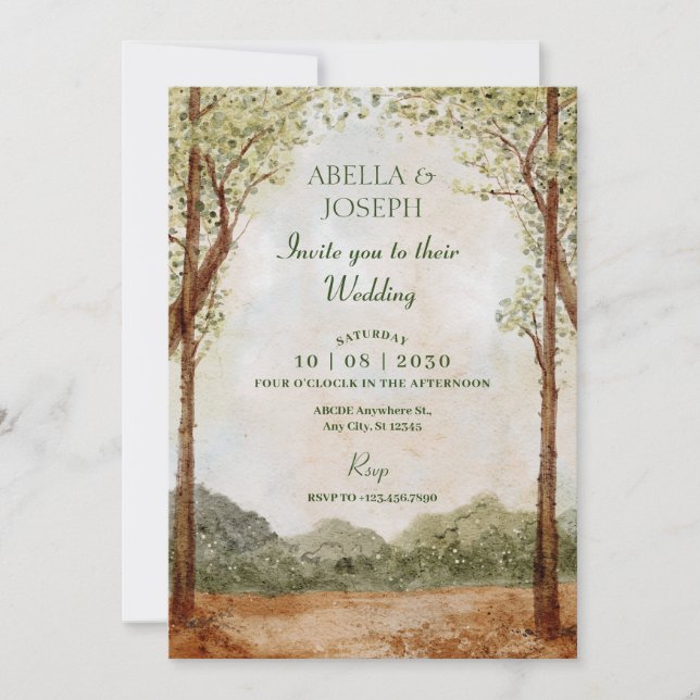 Invitation Paysage vintage mariage forestier (Devant)