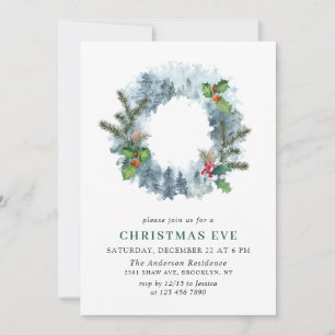 Invitation Paysage Wreath Christmas Holly Berry Eve