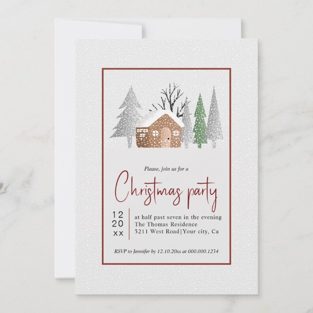 Invitation Paysages d'hiver, arbres et fête de Noël des chute (Devant)