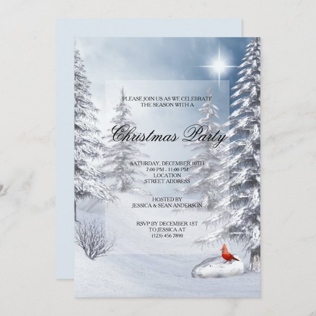 Invitation Paysages d'hiver et fête de Noël du cardinal (Devant / Derrière)