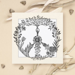 Invitation Peace Floral Dessin Cute Boho Hippie Fleurs Art