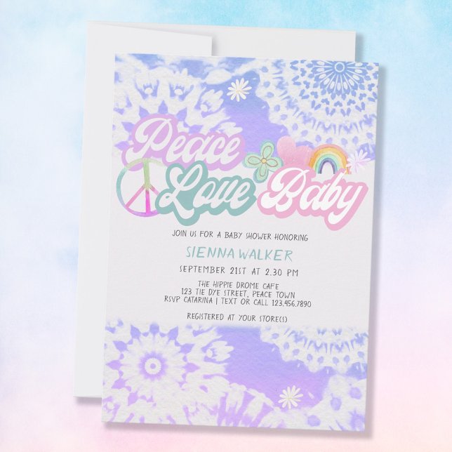 Invitation Peace Love Baby Groovy Pastel Tie Dye Baby Shower (Créateur téléchargé)