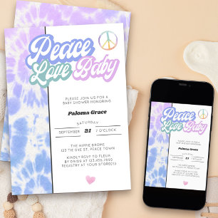 Invitation Peace Love Baby Pastel Tie Dye Baby shower