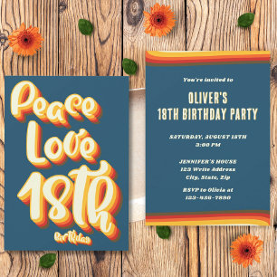 Invitation Peace Love Blue Retro Coucher de soleil Super 18e 