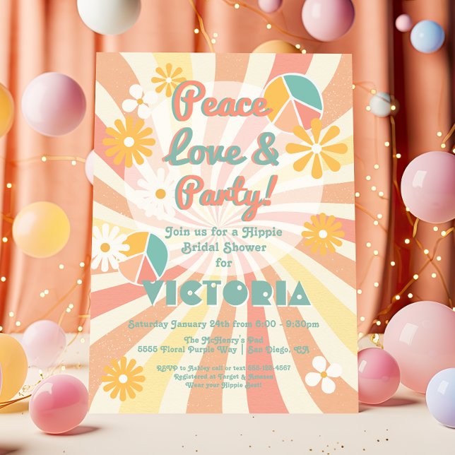 Invitation Peace Love & Party Hippie Party (Créateur téléchargé)