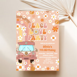 Invitation Peace Love Party Retro Rainbow 7e anniversaire