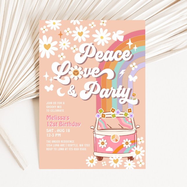 Invitation Peace Love Party Super Daisy Rainbow Anniversaire (Créateur téléchargé)